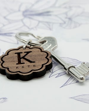 Flower Wooden Keyring with Initial and Name