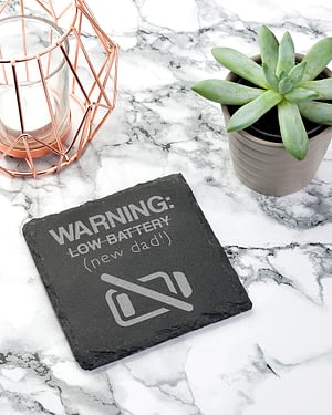 Warning: New Dad Square Slate Keepsake (Non Personalised Gift)