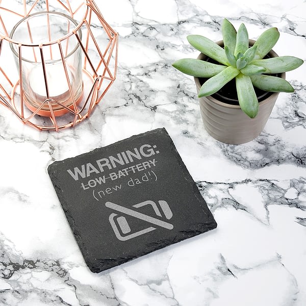 Warning: New Dad Square Slate Keepsake (Non Personalised Gift)