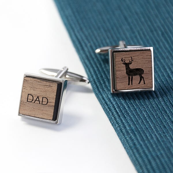 Iconic Hobbies Engraved Square Walnut Cufflinks