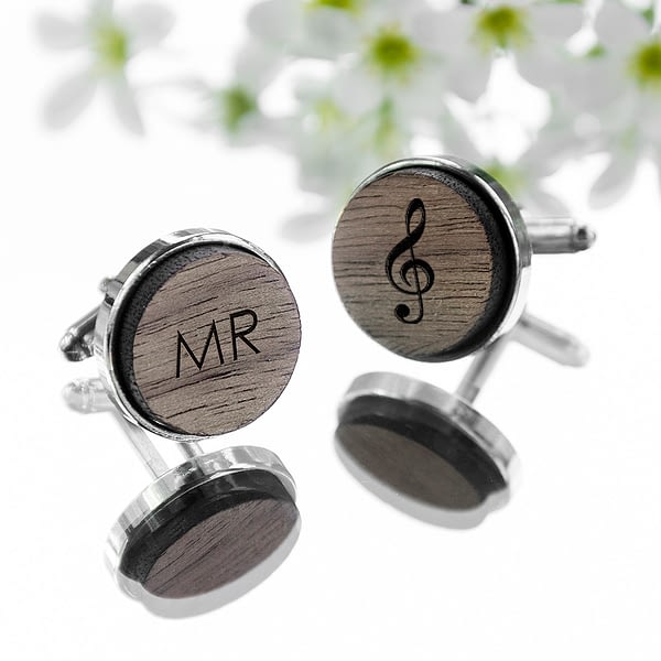 Iconic Hobbies Engraved Round Walnut Cufflinks