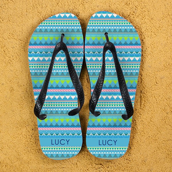 Aztec style Personalised Flipflops in Blue