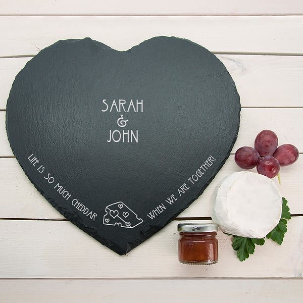 Romantic Pun Life is So Much Cheddar" Heart Slate Cheese Board"