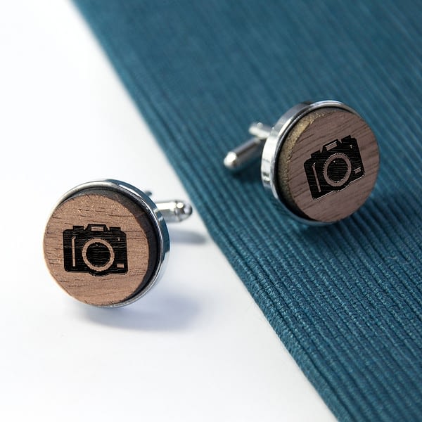 Iconic Hobbies Engraved Round Walnut Cufflinks