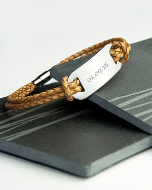 Personalised Men's Statement Leather Bracelet in Standstone