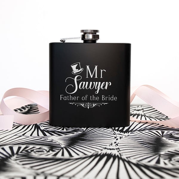 Father Of The Bride Personalised Black Matte Hip Flask