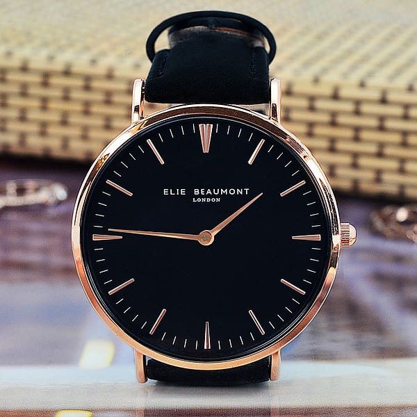 Modern - Vintage Personalised Leather Watch in Black