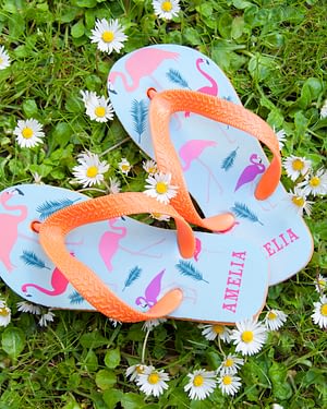 Fabulous Flamingos Child's Personalised Flop Flops