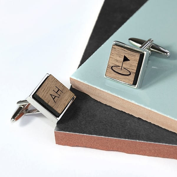 Iconic Hobbies Engraved Square Walnut Cufflinks