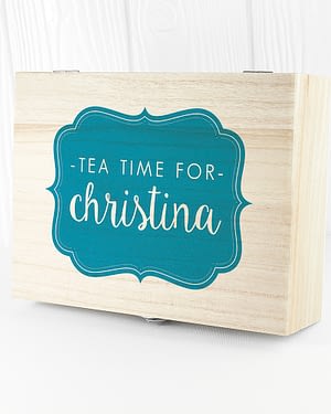 Time For Tea! Coloured Personalised Wooden Tea Box