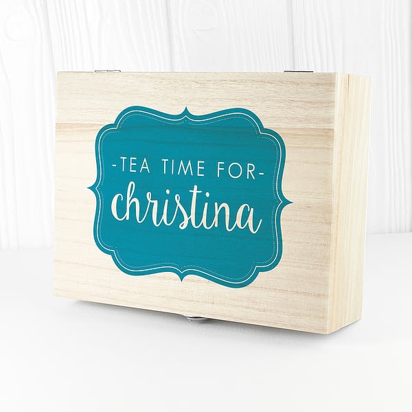 Time For Tea! Coloured Personalised Wooden Tea Box