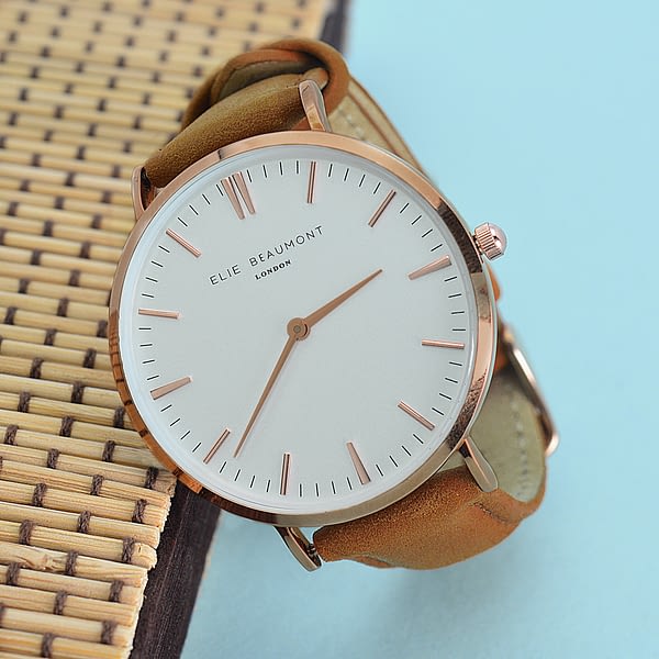 Modern - Vintage Personalised Leather Watch in Camel