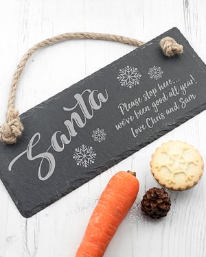 Personalised Santa Please Stop Here Slate Hanging Sign