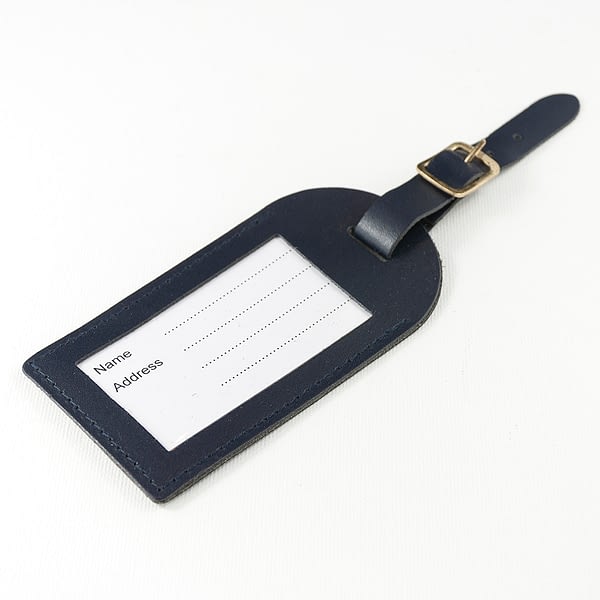 Personalised Navy Foiled Leather Luggage Tag