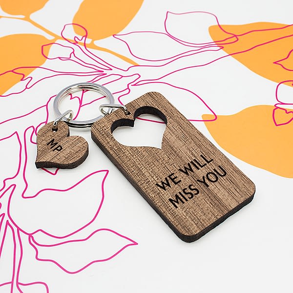 Personalised Heart Shape Walnut Keyring