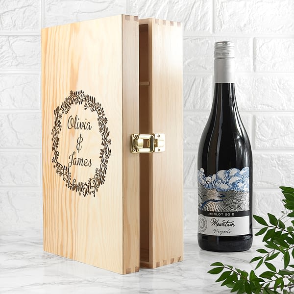 Personalised Couple Name In Floral Frame Wine Box