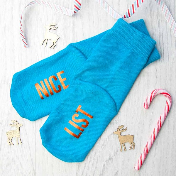 Personalised Kids Turquoise & Terracotta Orange Christmas Day Socks