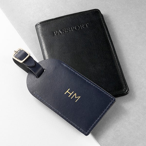 Personalised Navy Foiled Leather Luggage Tag