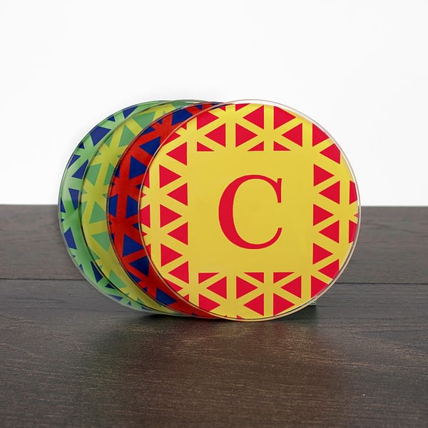 Set of Four Glass Coasters - Vibrant Design