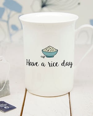 Personalised Have A Rice Day Bone China Mug