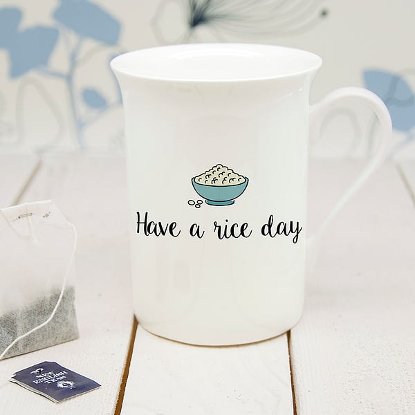 Personalised Have A Rice Day Bone China Mug