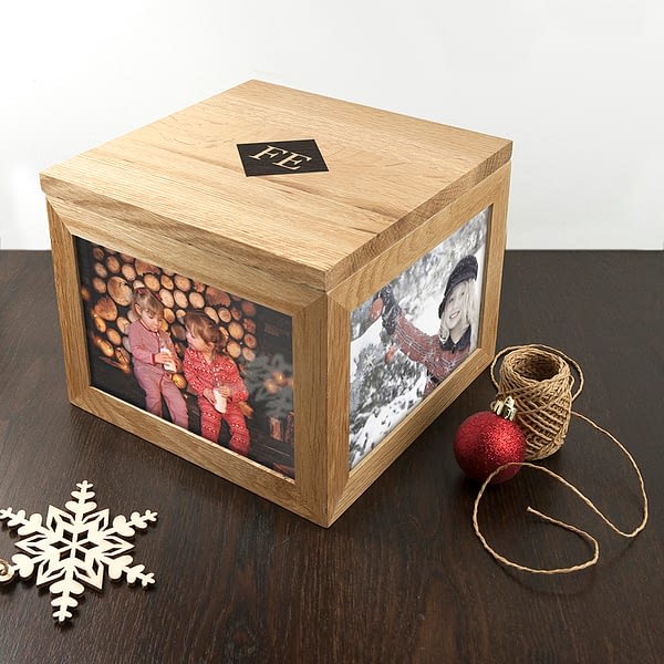 Oak Photo Keepsake Box with Initials