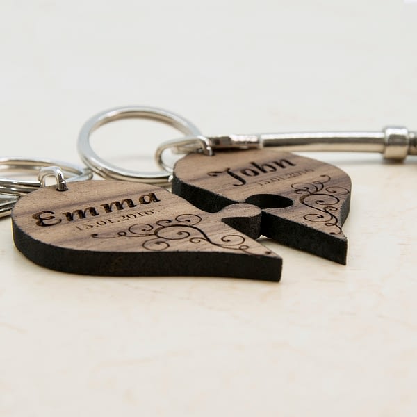 Couples' Romantic Joining Heart Keyring