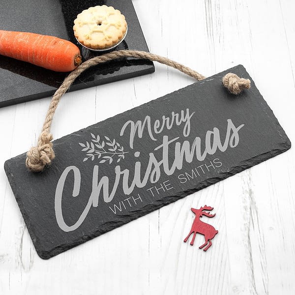 Personalised Merry Christmas Slate Hanging Sign