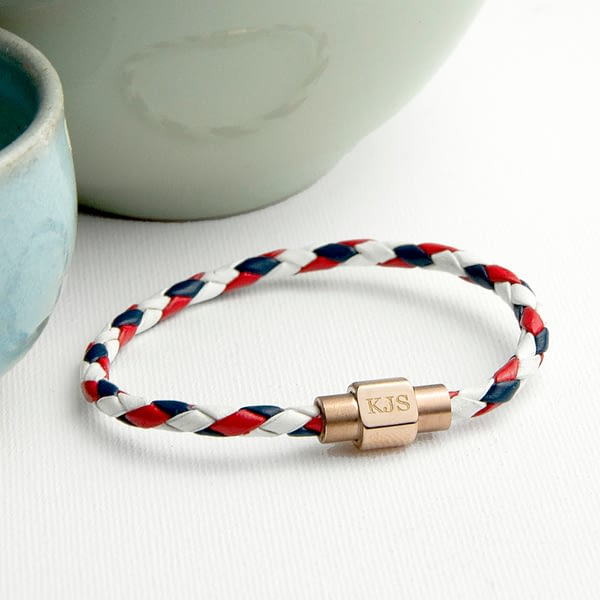 Personalised Women's Nautical Leather Bracelet With Gold Clasp