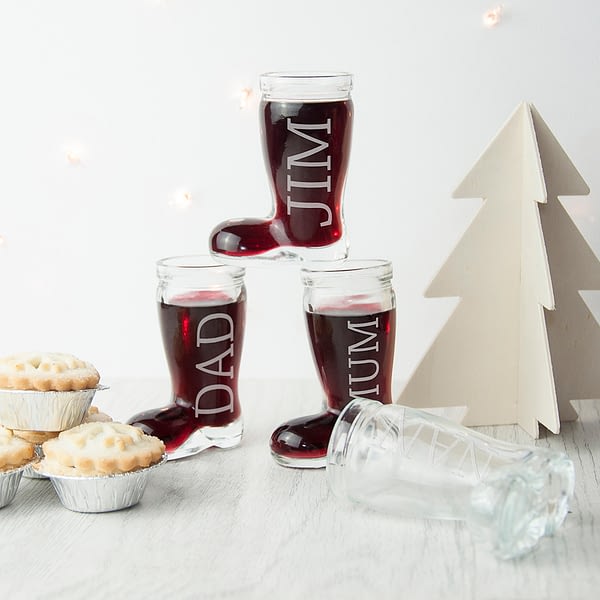 Personalised Set of 4 Santa Boots Shot Glasses