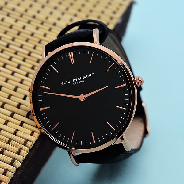 Modern - Vintage Personalised Leather Watch in Black