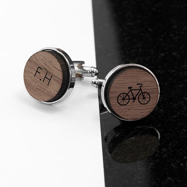 Iconic Hobbies Engraved Round Walnut Cufflinks