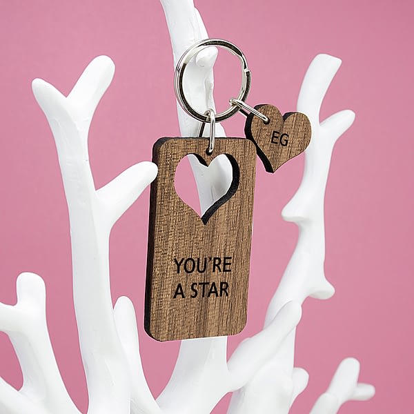 Personalised Heart Shape Walnut Keyring