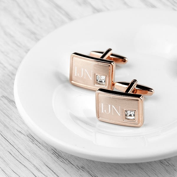 Personalised Rose Gold Plated Cufflinks With Crystal