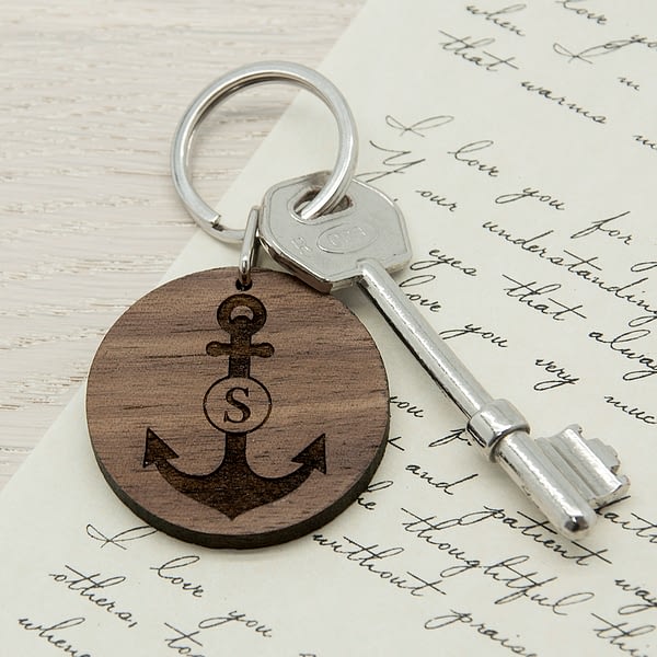 Anchor and Initial Round Wooden Keyring