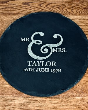 Mr and Mrs Romantic Ampersand Round Slate Cheese Board