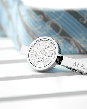 Personalised Silver Plated Lucky Sixpence Tie Clip