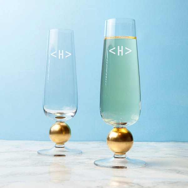 Monogrammed LSA Set Of Two Gold Champagne Glasses