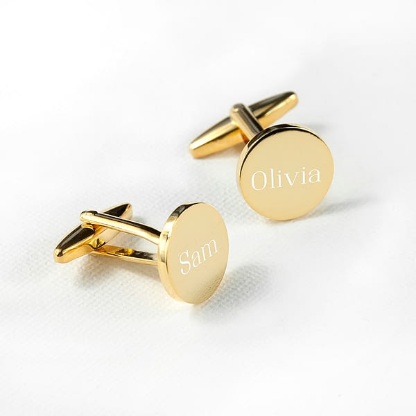 Personalised Round Gold Plated Cufflinks