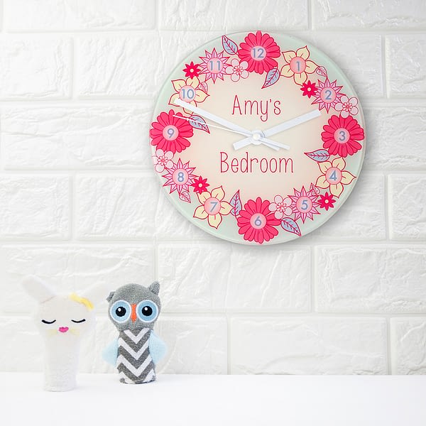 Flower Garland Personalised Little Girl's Wall Clock