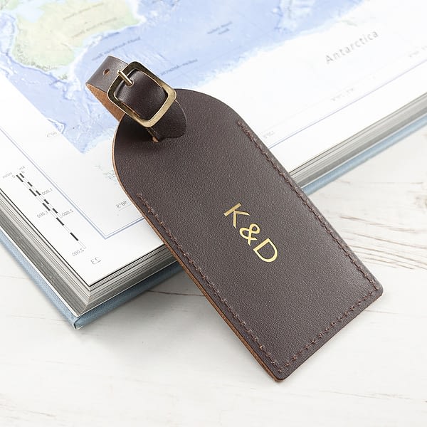 Personalised Brown Foiled Leather Luggage Tag