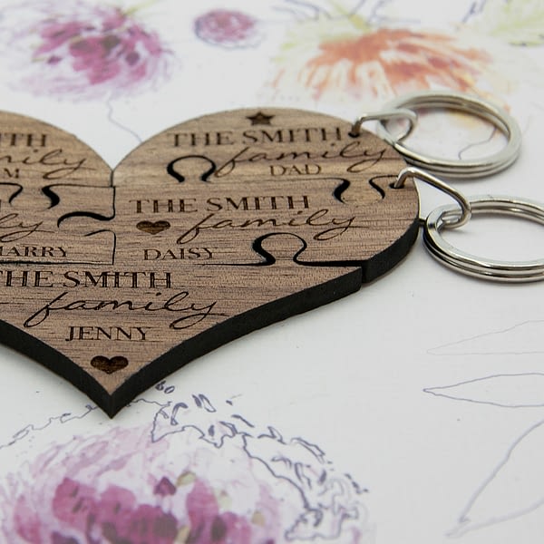 Our Family Heart Wooden Jigsaw Keyring