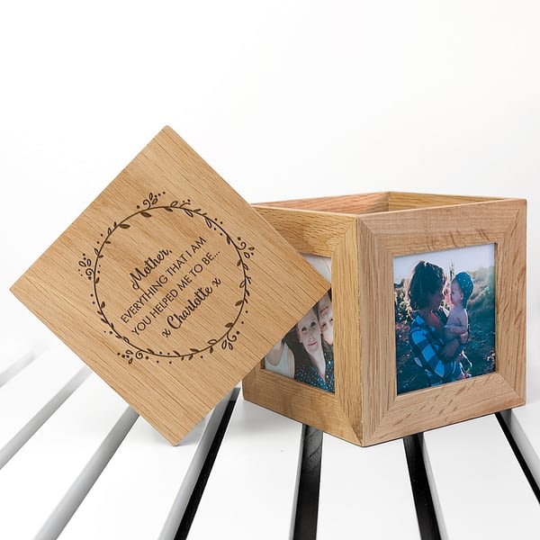 Personalised Thank You Mum Oak Photo Cube