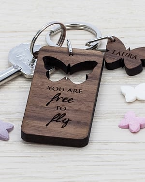 Butterfly Walnut Keyring