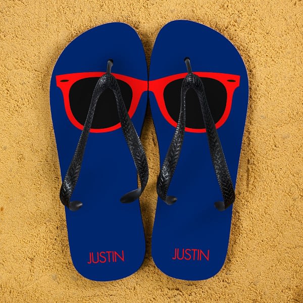 Holiday Style Personalised Flip Flops in Navy and Red