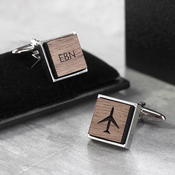 Iconic Hobbies Engraved Square Walnut Cufflinks