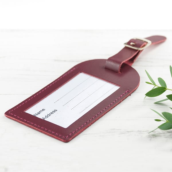 Personalised Burgundy Foiled Leather Luggage Tag