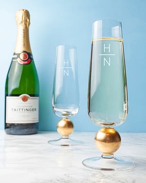 Monogrammed LSA Set Of Two Gold Champagne Glasses