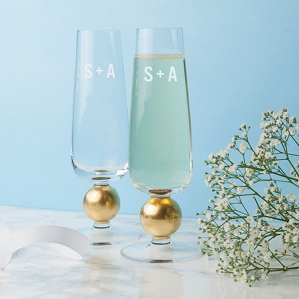 Monogrammed LSA Set Of Two Gold Champagne Glasses