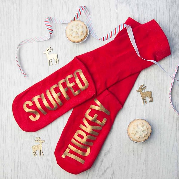 Personalised Crimson & Gold Christmas Day Socks